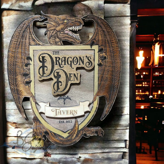 Custom Tavern Sign, Dragon's Den Medieval Fantasy Shield Wall Art