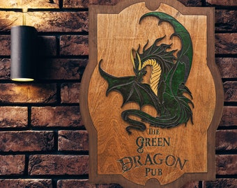 Green Dragon Pub, Dragon Decor, Bar Sign, Bar Decor, Man Cave Decor, Pub Sign, Gifts for Him, Personalized, Gifts for Men, Man Cave Bar