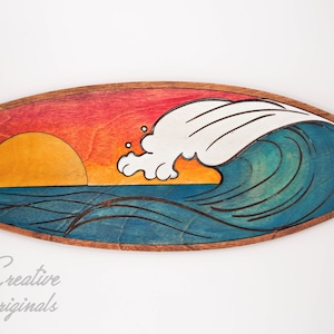 Handmade Sunset Wave Surfboard Art – Coastal Beach Wall Decor