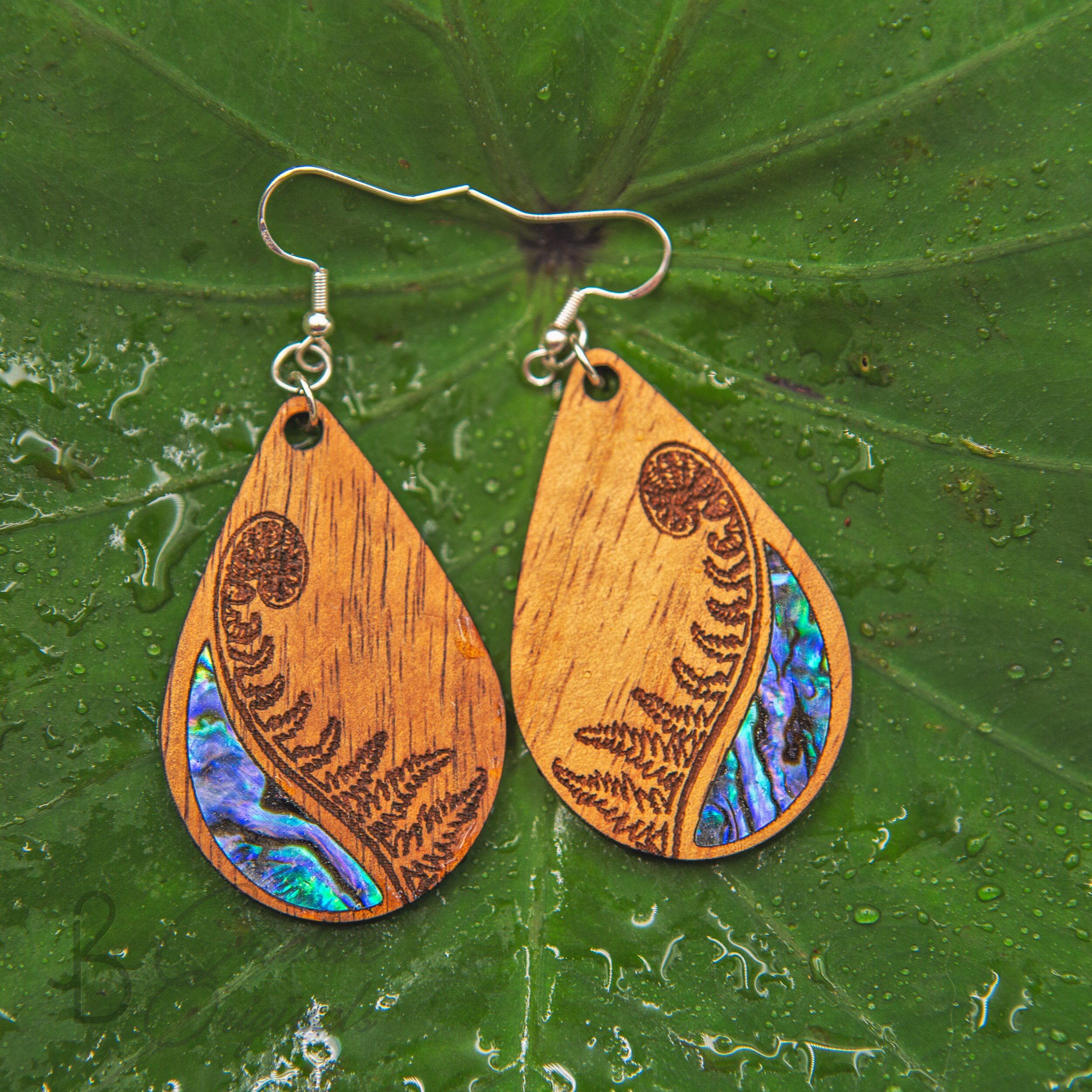 Handmade Koa Wood Earrings Hawaii Earrings Fern Abalone Etsy