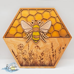 Handmade Honey Bee Decor, Bee Flower Decor, Bee Wall Art, Honeycomb, Honeycomb Wall Decor, Bee Art, Wildflowers