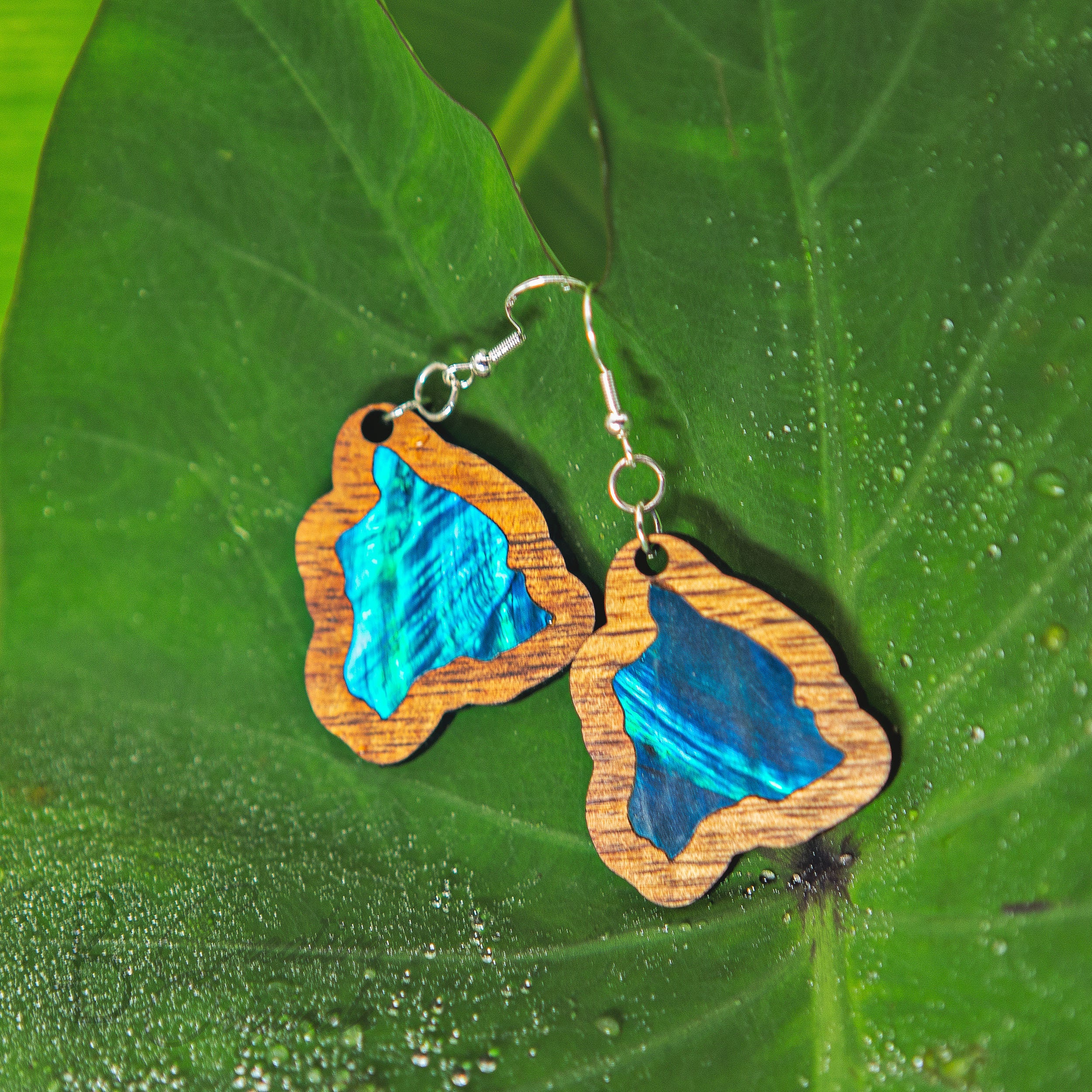 Koa Wood Earrings Big Island Hawaii Earrings Wave Abalone Etsy UK