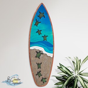 Handmade Sea Turtle Surfboard Wall Art: Extra Large Beach Decor