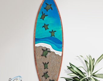 Handmade Sea Turtle Surfboard Wall Art: Extra Large Beach Decor 48"
