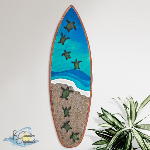 Sea Turtle Surfboard, Extra Large Handmade Sea Life Decor, Wall