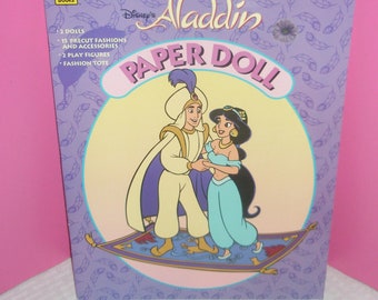 Vintage 1992 DISNEY"S ALADDIN Paper Doll Book / Jasmine, Aladdin, The Genie  and Abu / 4 Pre-cut Pages of Arabian fashions and Accessories