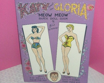 Vintage 1992 KATY AND GLORIA in Meow Meow Paper Doll Book / Fabulous 1940's Fashions
