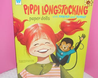 Vintage 1974 PIPPI LONGSTOCKING with Annika and Tommy Paper Dolls / A Very Cute Paper Doll Book