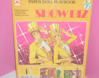 1983 SHOW BIZ A Paper Doll PlayBook / 2 Paper Dolls / Two Play Scenes / Show Biz Fashions for on Stage Shows
