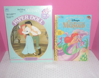 1991 Disney’s THE LITTLE MERMAID Paper Dolls Ariel, Eric / 1996 Disney's The Little Mermaid Coloring Book