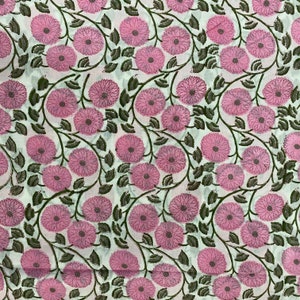 IndianHand Block Print Fabric Indian Handmade Floral Print Fabric Cotton Running Fabric Decorative Sanganeri Hand block print cotton fabric