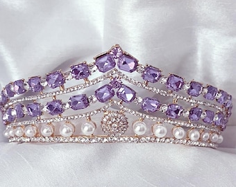 Luxurious lavender purple tiara, victorian purple crown, cosplay crown, vintage style purple crystal crown, bridal pageant  crown