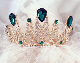 Diadema verde smeraldo, corona vittoriana verde barocca, corona regale, corona per cosplay di Anna, corona da sposa verde smeraldo per concorsi di bellezza, corona rinascimentale