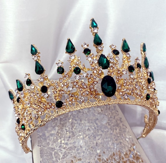 Gold and Emerald Green Crystal Tiara - Women Accessories Amazon.com: OOGHE Tiaras and Crowns for Women, European  main image 2