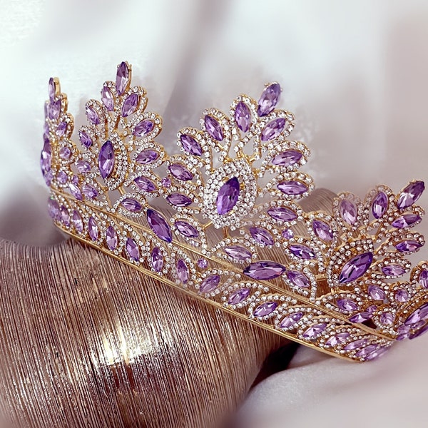 Baroque Violet Purple tiara with gold, Victorian purple gold tiara, renaissance tiara, lavender crown, bridal pageant purple crown