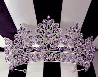 Baroque Purple tiara, Victorian purple silver tiara, renaissance tiara, violet cosplay crown, lavender crown, bridal pageant purple crown,