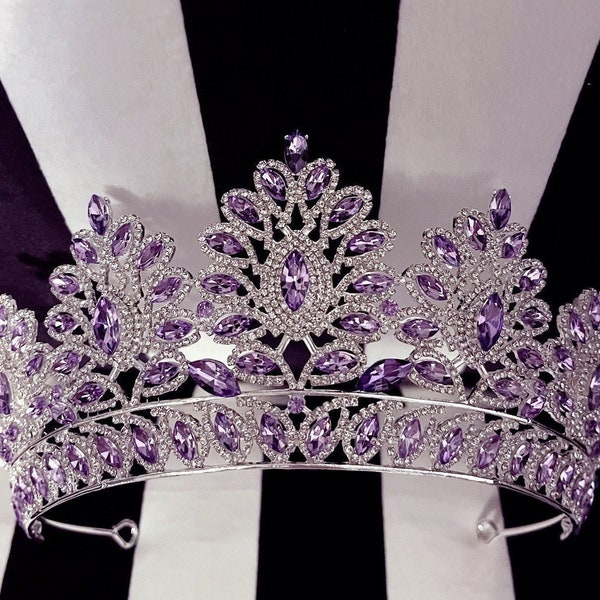 Baroque Purple tiara, Victorian purple silver tiara, renaissance tiara, violet cosplay crown, lavender crown, bridal pageant purple crown,