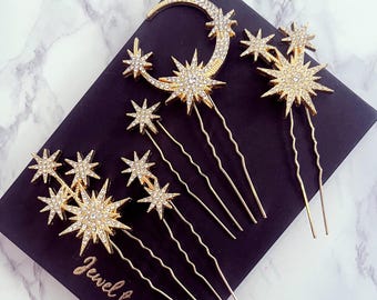 Vintage Style Starburst Crystal Hair Pin Set in Gold - Etsy display picture 3