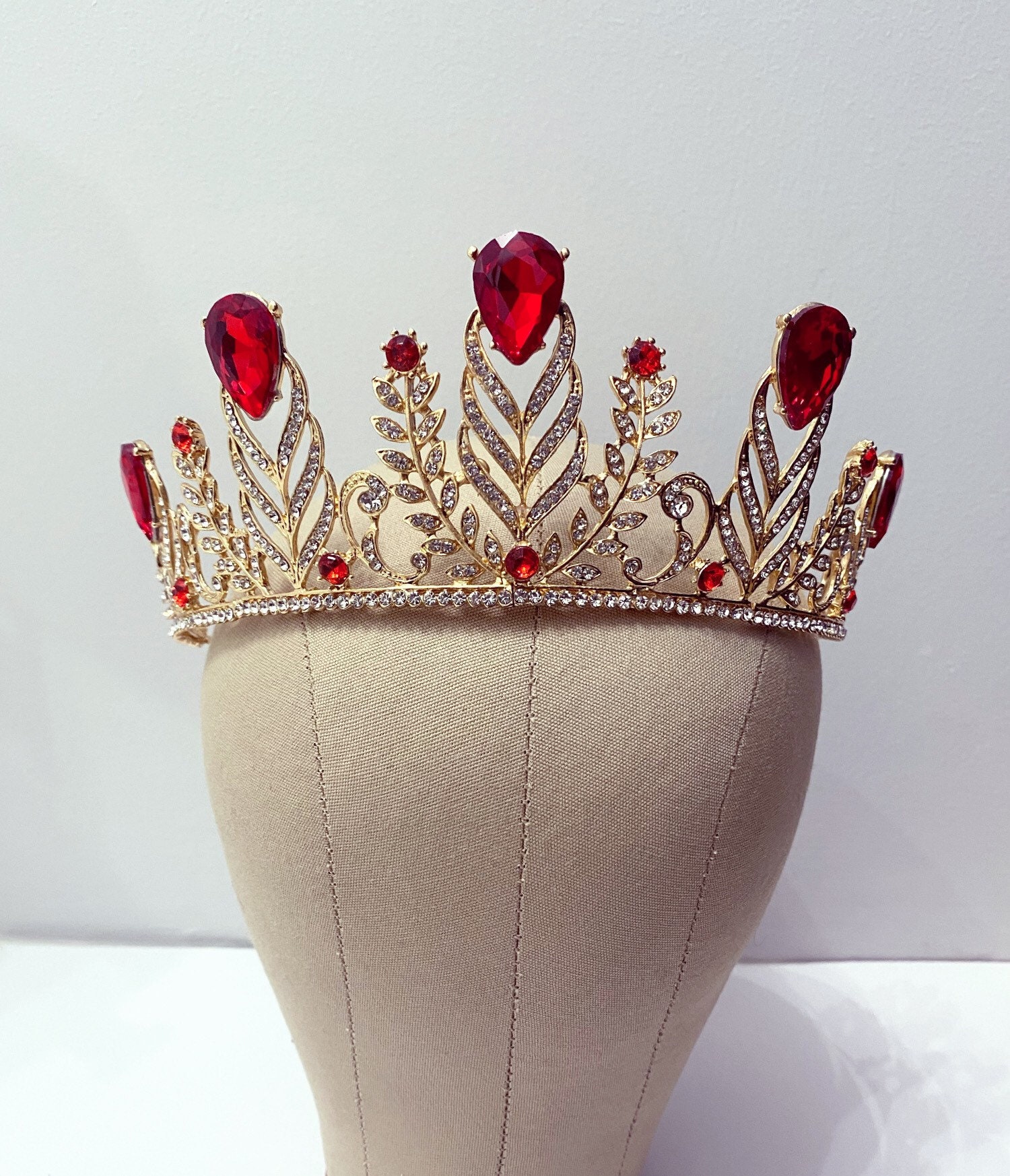 Ruby Crown Pearl Cage Necklace Rose Gold Plated Crown Princess Tiara Queen Crown Ruby Accents Villain Evil Cage + Rose Gold Plated Necklace + One