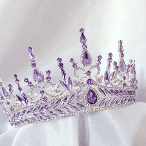Purple rhinestone tiara, Victorian purple silver tiara, renaissance tiara, anna cosplay crown, lavender crown, bridal pageant purple crown