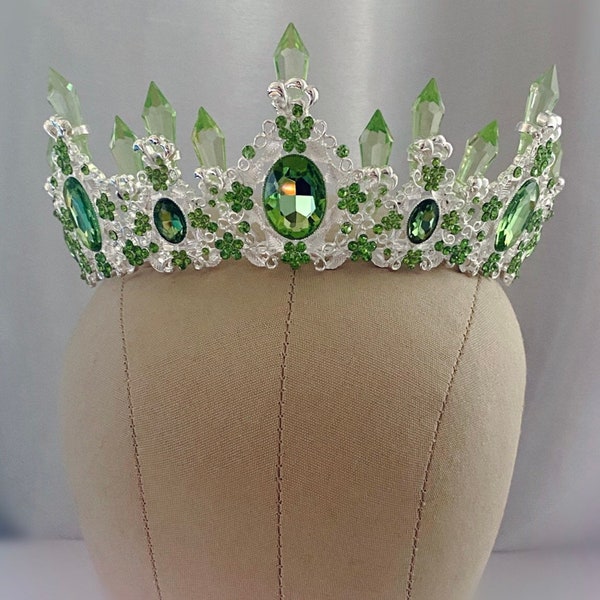 Couronne en cristal vert clair, diadème en cristal vert citron clair, couronne de reconstitution historique, couronne de quartz vert princesse, couronne de tiana de princesse