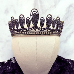 Mystic black crown, antique gold tiara, Vintage inspired crown, black rhinestone tiara, gothic bride, baroque black tiara