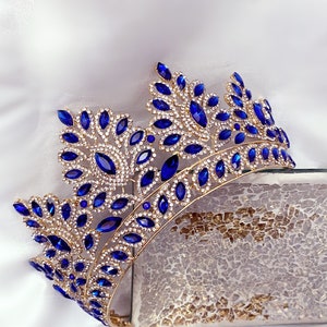 Blue crystal crown, Victorian sapphire crown, blue pageant crown, royalty crown, bridgerton crown, blue bride crystal crown