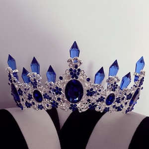Royal Blue crystal crown, blue crystal tiara, pageant crown, princess blue crown, bridal blue tiara