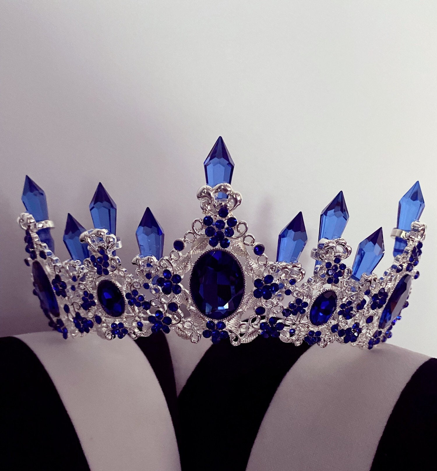 Royal Blue Crystal Crown Blue Crystal Tiara Pageant Crown Etsy