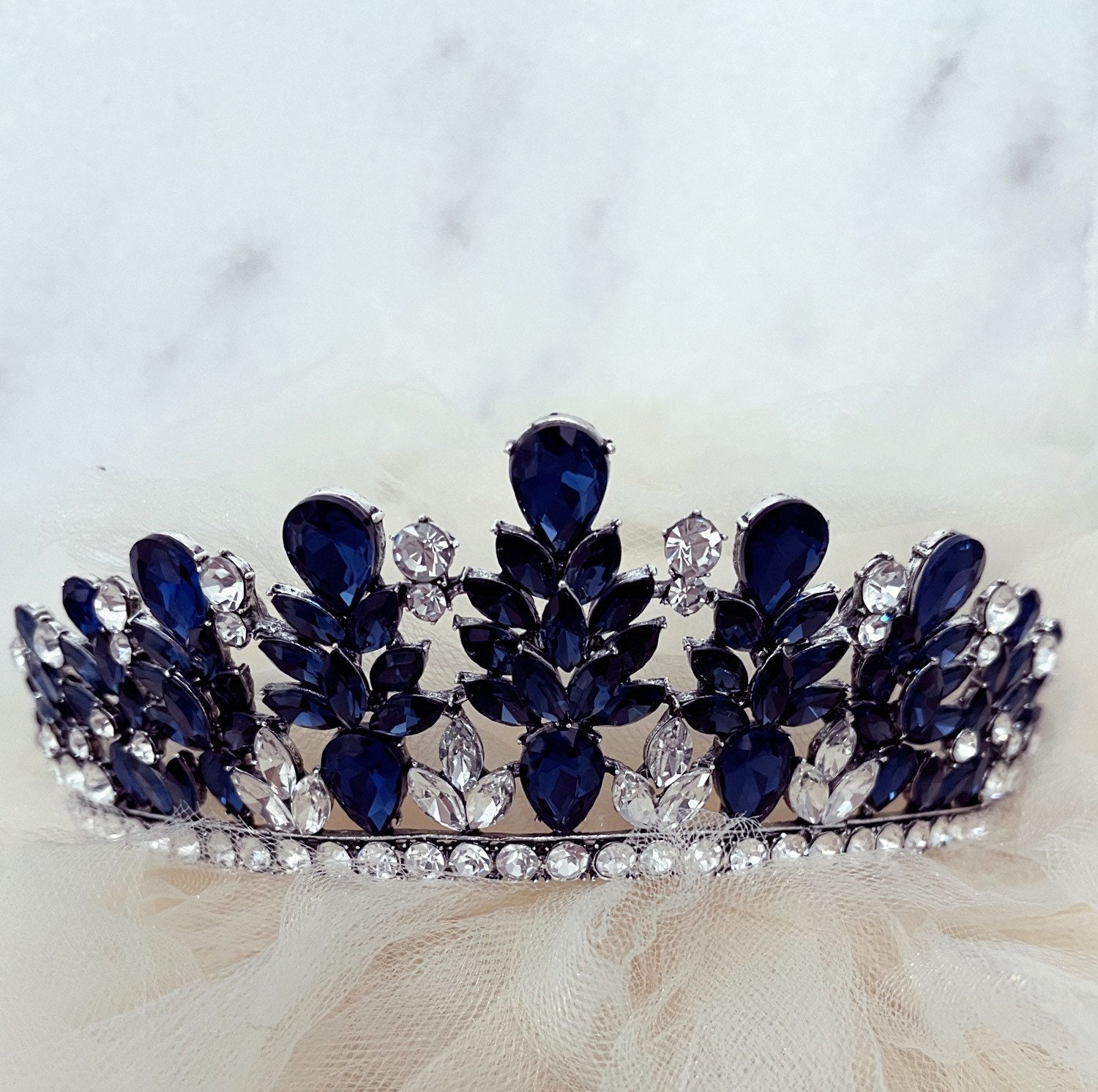 Baroque Navy Blue Victorian Crown, Navy Blue Tiara, Royalty Crown