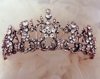 Tiara vintage de oro rosa, tiara antigua, corona de novia de filigrana, corona antigua vintage, corona de la realeza, corona renacentista