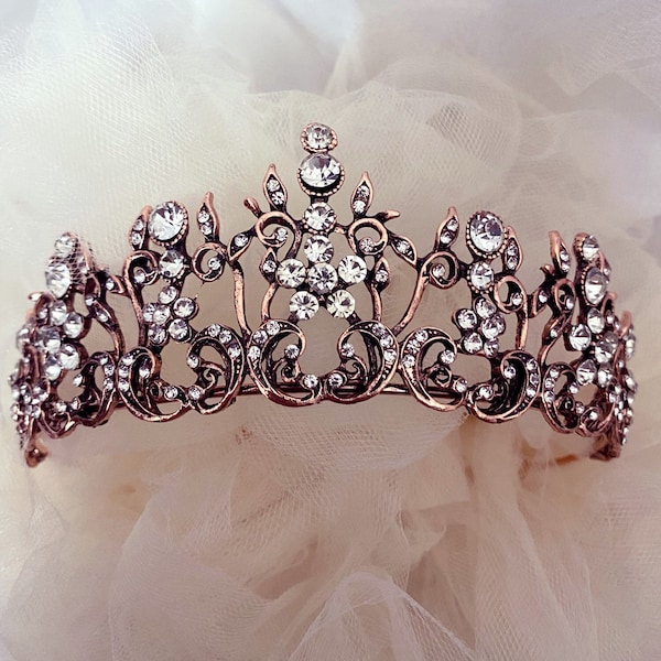 Vintage rose gold tiara, antique tiara, filigree bridal crown, Vintage antique crown,royalty crown, renaissance crown