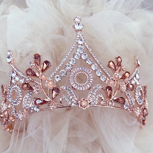 rose gold tiara,Bridal rose gold tiara,bridal headpiece,rose gold crystal hairpiece, crystal tiara,rose gold baroque crown, bridgerton crown