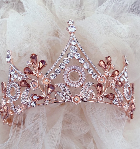 Rose Gold Tiara bridal Rose Gold Tiara bridal Headpiece rose Gold Crystal Hairpiece Crystal Tiara rose Gold Baroque Crown Bridgerton Crown Etsy