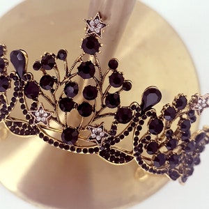 Tiara de estrellas, corona celestial, tocado de cristal de estrella, tocado gótico, corona de estrellas, tiara de estrella de cumpleaños
