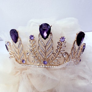 Purple tiara crown, Victorian purple gold tiara,royalty purple crown, anna cosplay crown,lavender crystal crown, bridal pageant purple crown