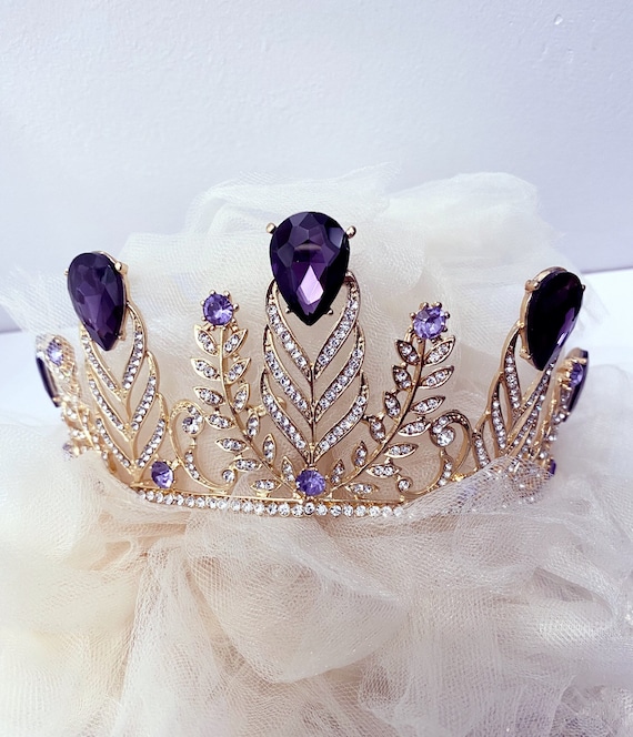 Purple Tiara Crown, Victorian Purple Gold Tiara,royalty 