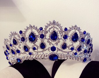 Silver plated Blue and aquamarine Crystal Rhinestone Tiara Crown NEW Continental Blue Aquamarine Rhinestone Crown Tiara  main image 3