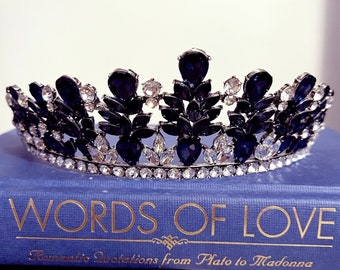 Baroque Navy Blue Victorian Crown, Navy Blue Tiara, Royalty Crown