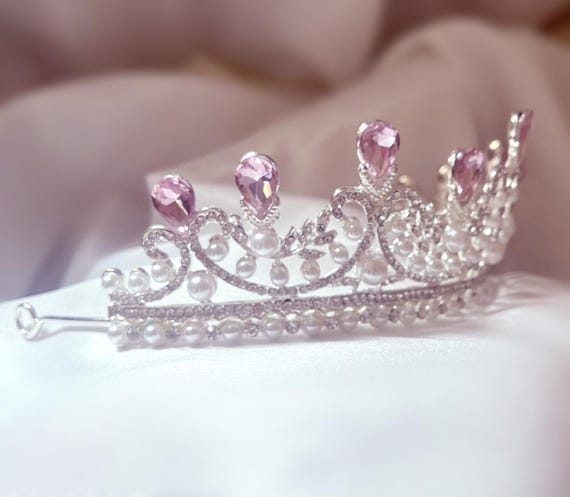 Pink Tiara With Pearls, Baroque Pink Victorian Crown,pink