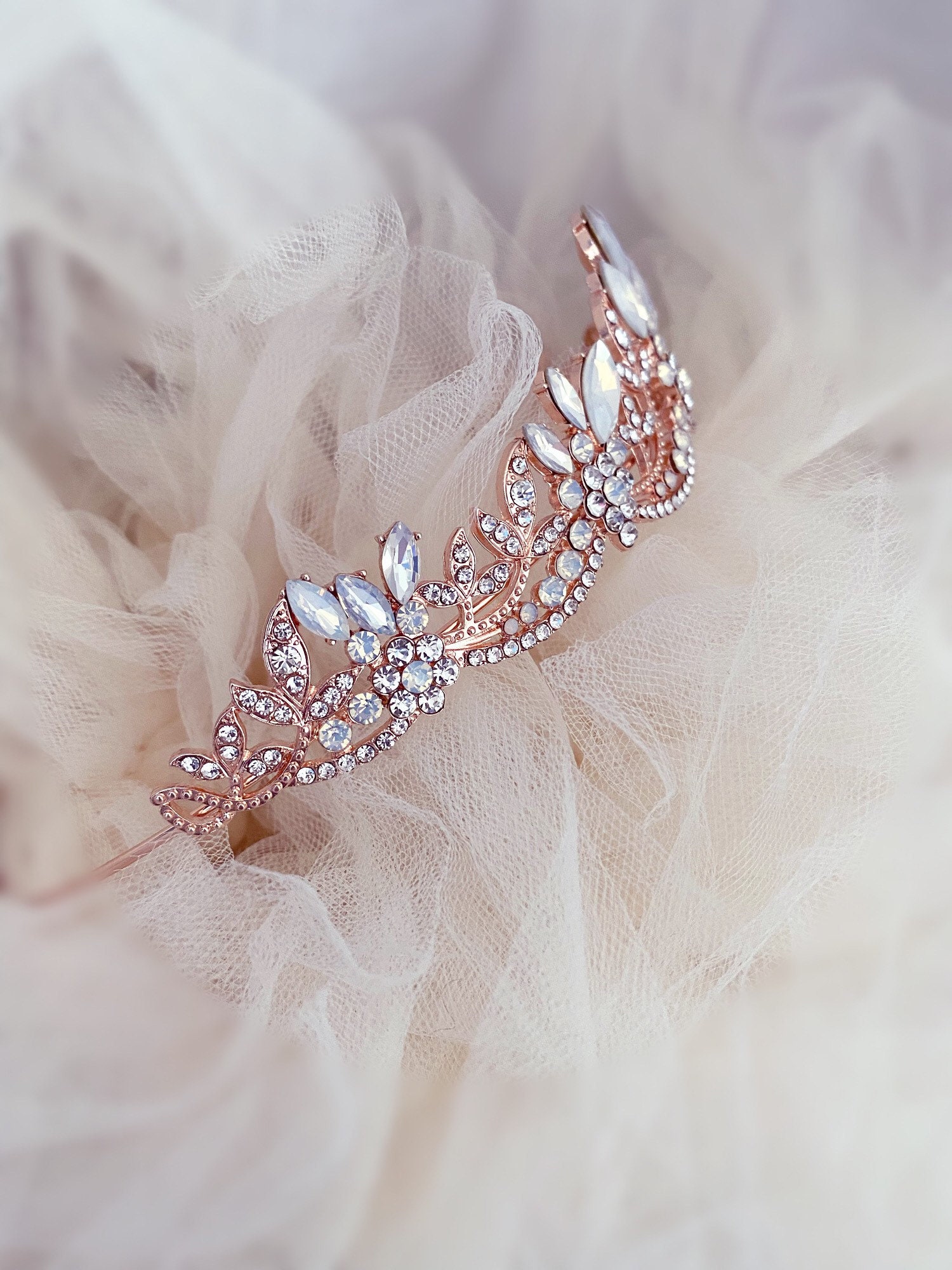 Tiara With Roses Rose Gold Tiara With Earrings. Bridal Opal Rose Gold Tiara,bridal ...