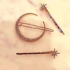 Hårnålar med silverstjärna, stjärnhuvudbonad, stjärntiara, hårspänne med stjärnmåne, stjärnhårspänne, astrologipresentset, 8 delar med presentask bild 7