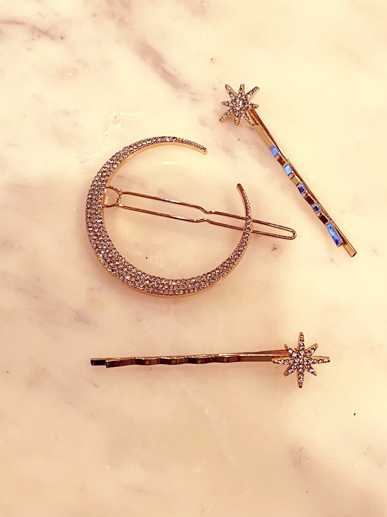 Hårnålar med silverstjärna, stjärnhuvudbonad, stjärntiara, hårspänne med stjärnmåne, stjärnhårspänne, astrologipresentset, 8 delar med presentask bild 7