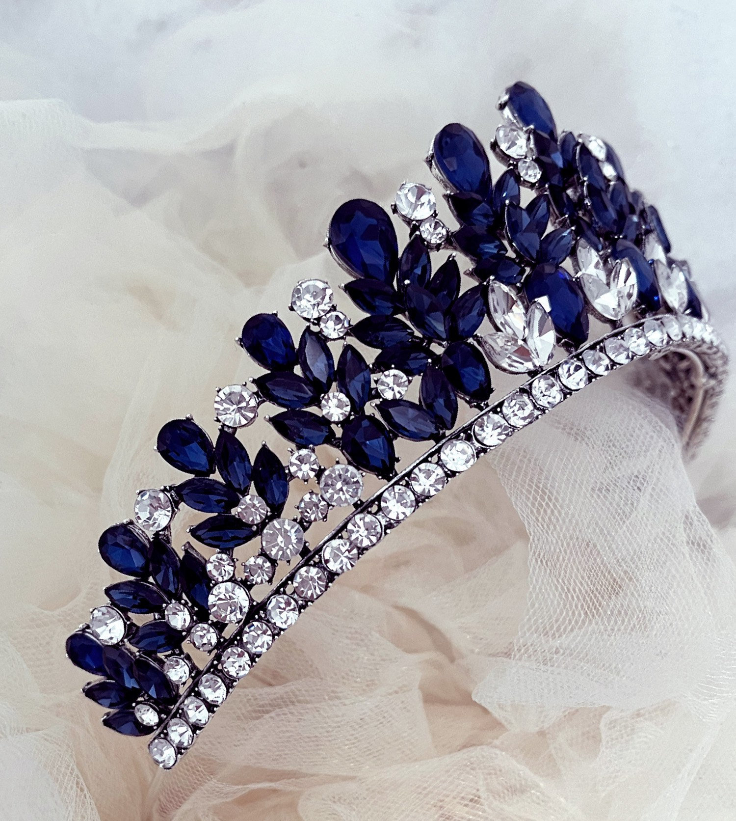 Baroque Navy Blue Victorian Crown, Navy Blue Tiara, Royalty Crown