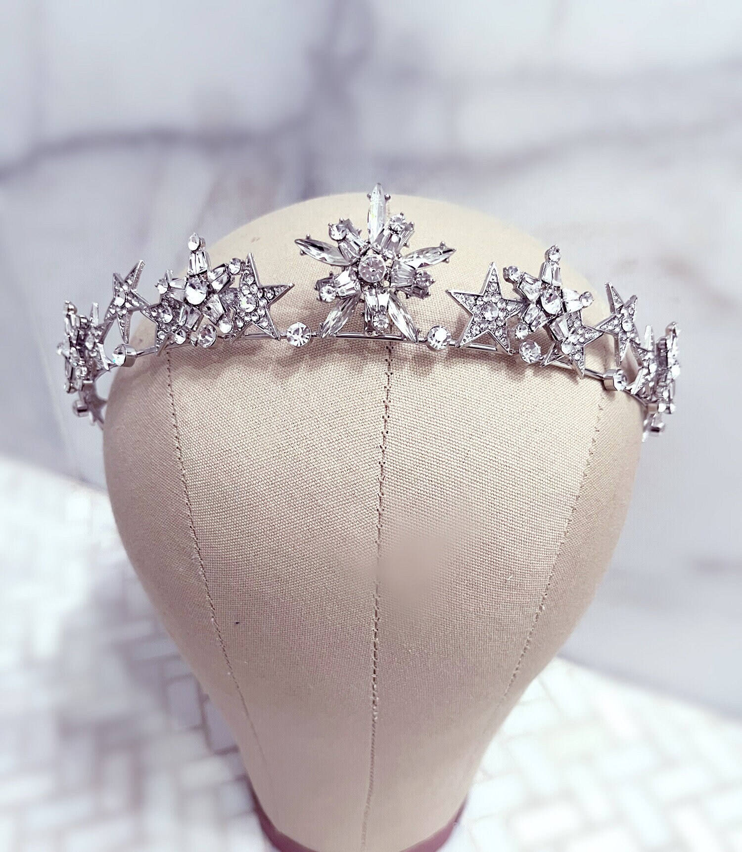 Vintage Silver Crystal Star Tiara Headpiece Star Headband Bridal Headpiece Tiara ASTARA Celestial  main image 3