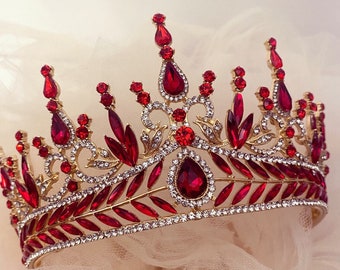 Ruby Red Crystal Crown,victorian Royalty Crown, Red Tiara  display picture 1