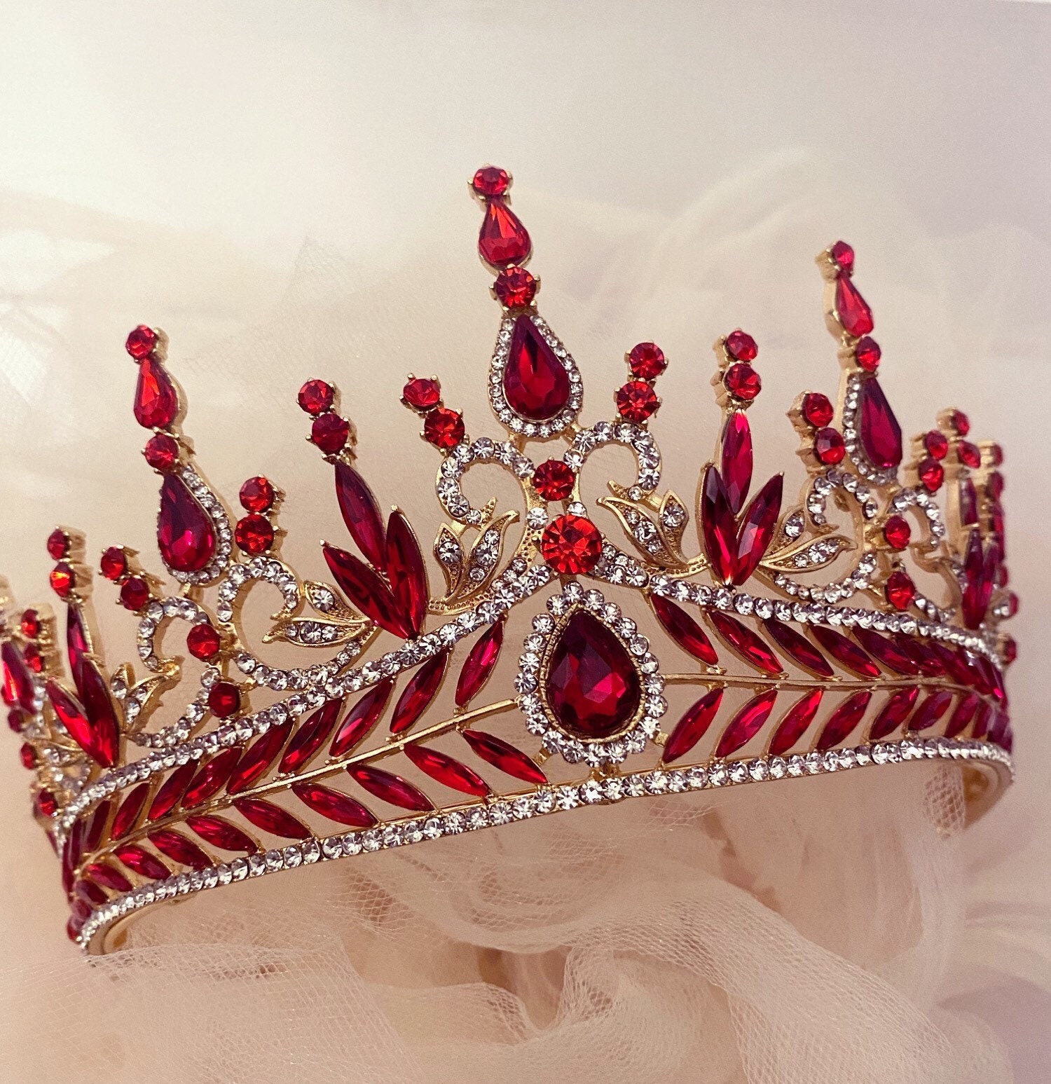 Årligt Barcelona Poesi Ruby Red Crystal Crownvictorian Royalty Crown Red Tiara - Etsy