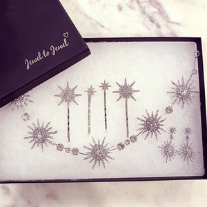 Tocado de estrella plateada, corona de cristal de estrella, tiara de cristal de estrella, enredadera de pelo de estrella de novia, tocado de estrella bohemio, accesorio para el pelo de estrella de cumpleaños