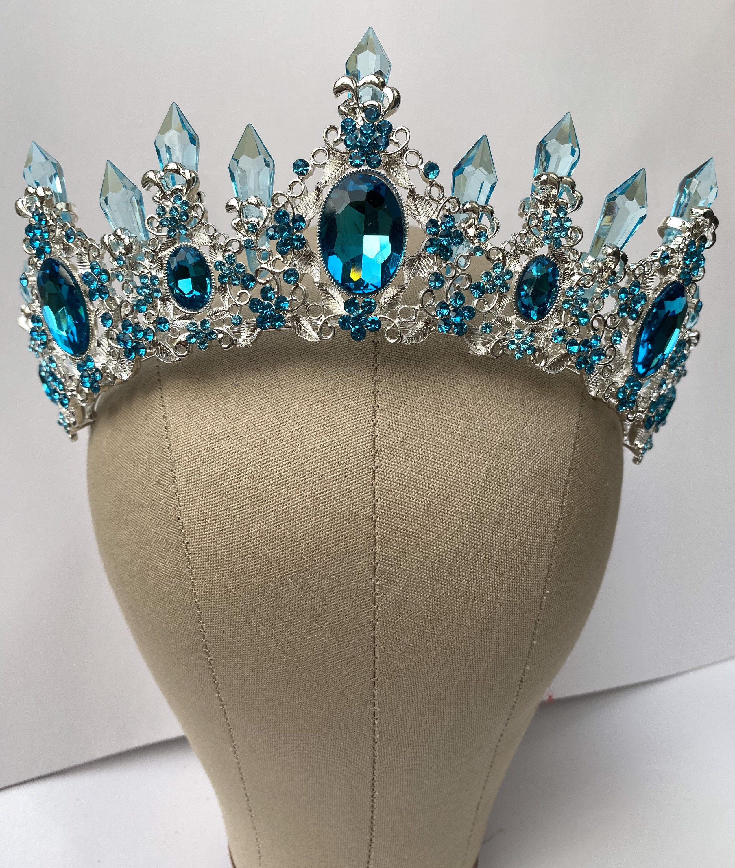 Blue tiara, Victorian sapphire crown, blue wedding pageant crown, blue