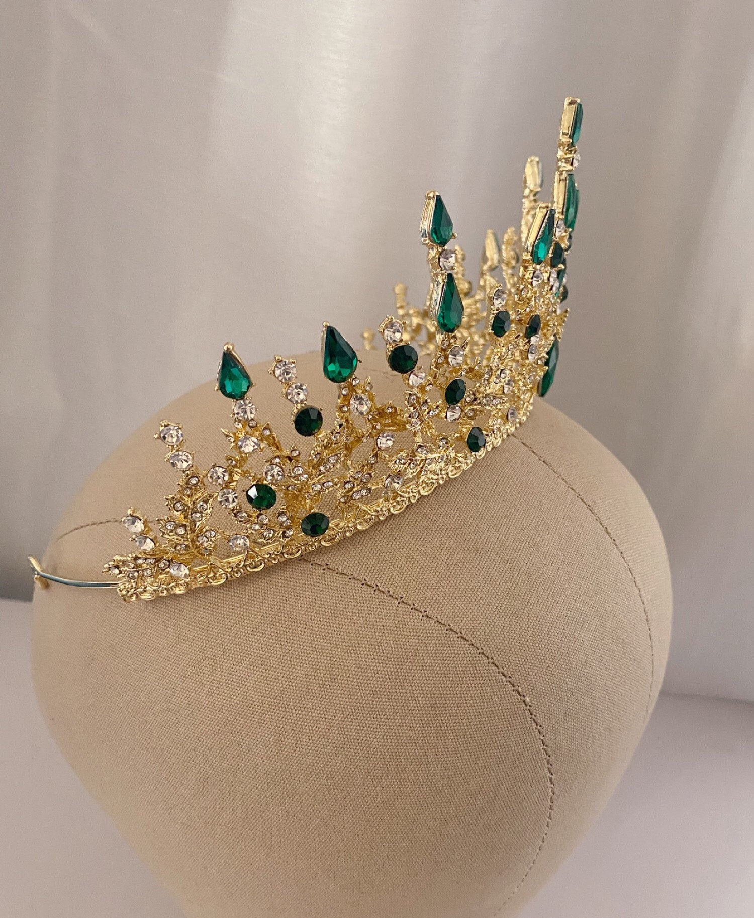 Green Tiara, Victorian Crown,emerald Green Gold Tiara, Green 